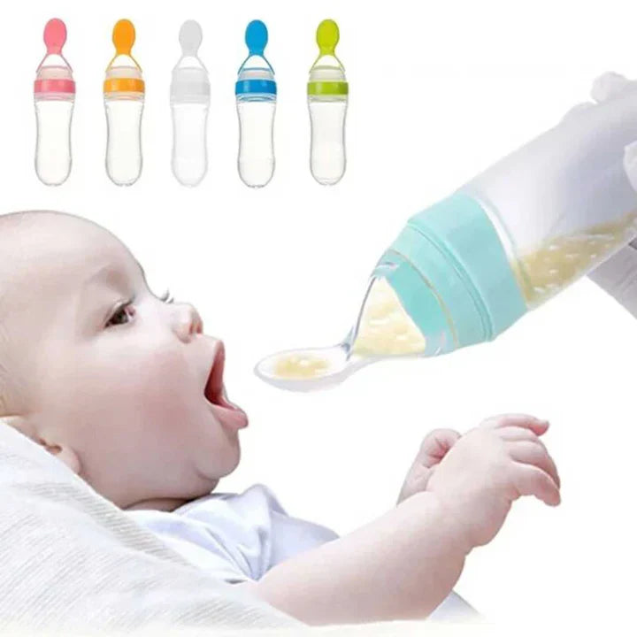 Silicone Squeezy Food Feeder Bottle With Spoon