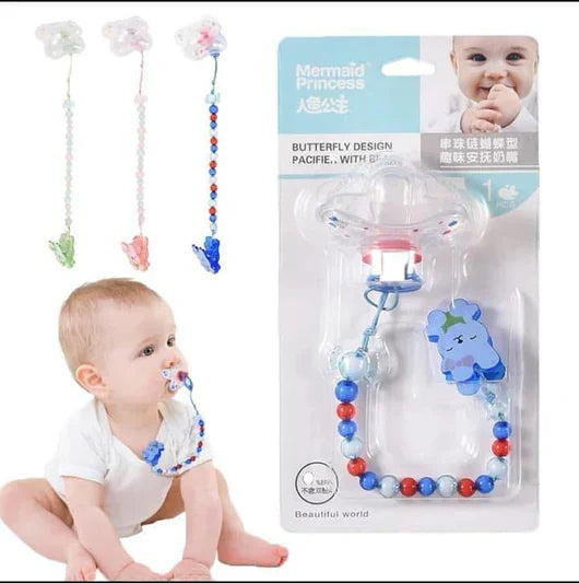 Butterfly Design Pacifier With Beads Clip