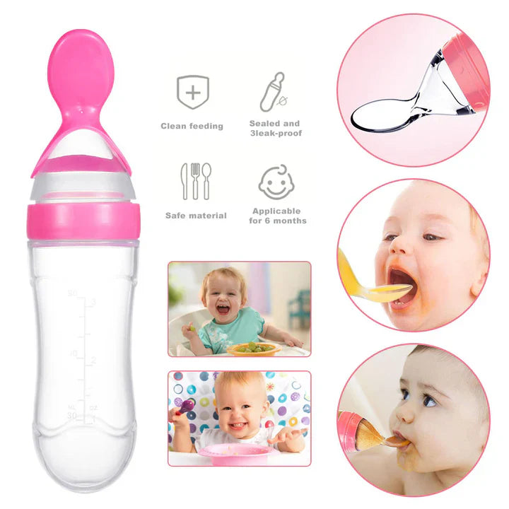 Silicone Squeezy Food Feeder Bottle With Spoon